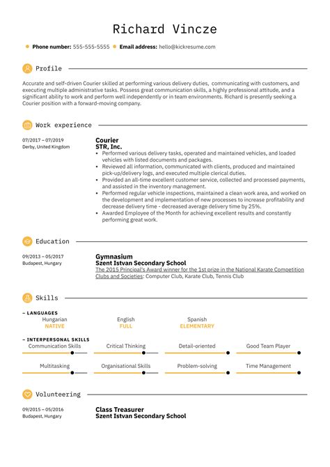 Courier Resume Template